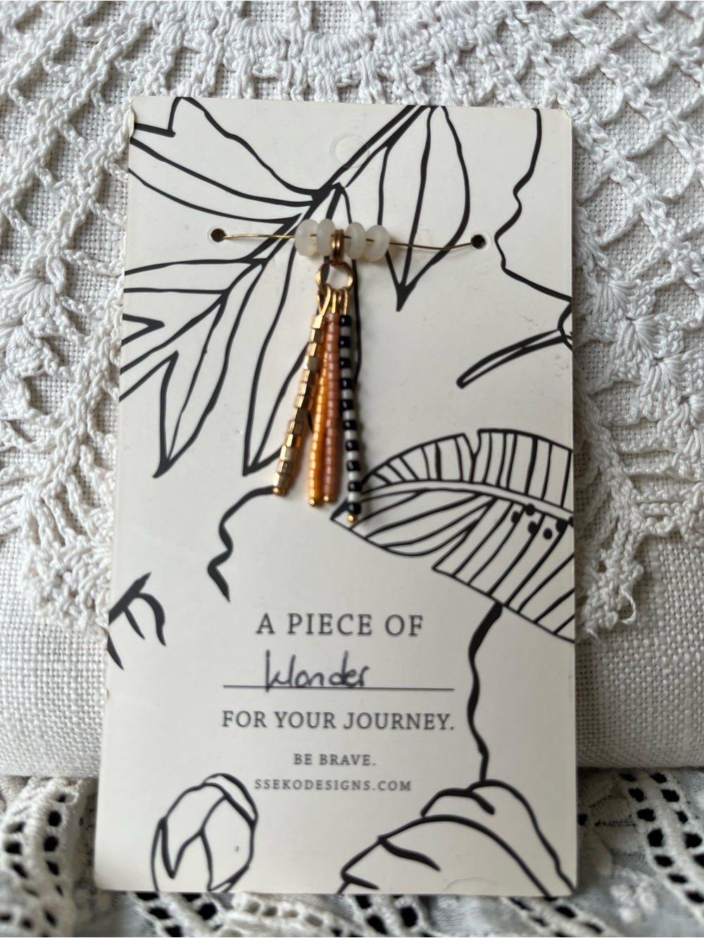 Seeko Gold, Black and Peach Beaded Tassel Necklace/Bracelet Charm
